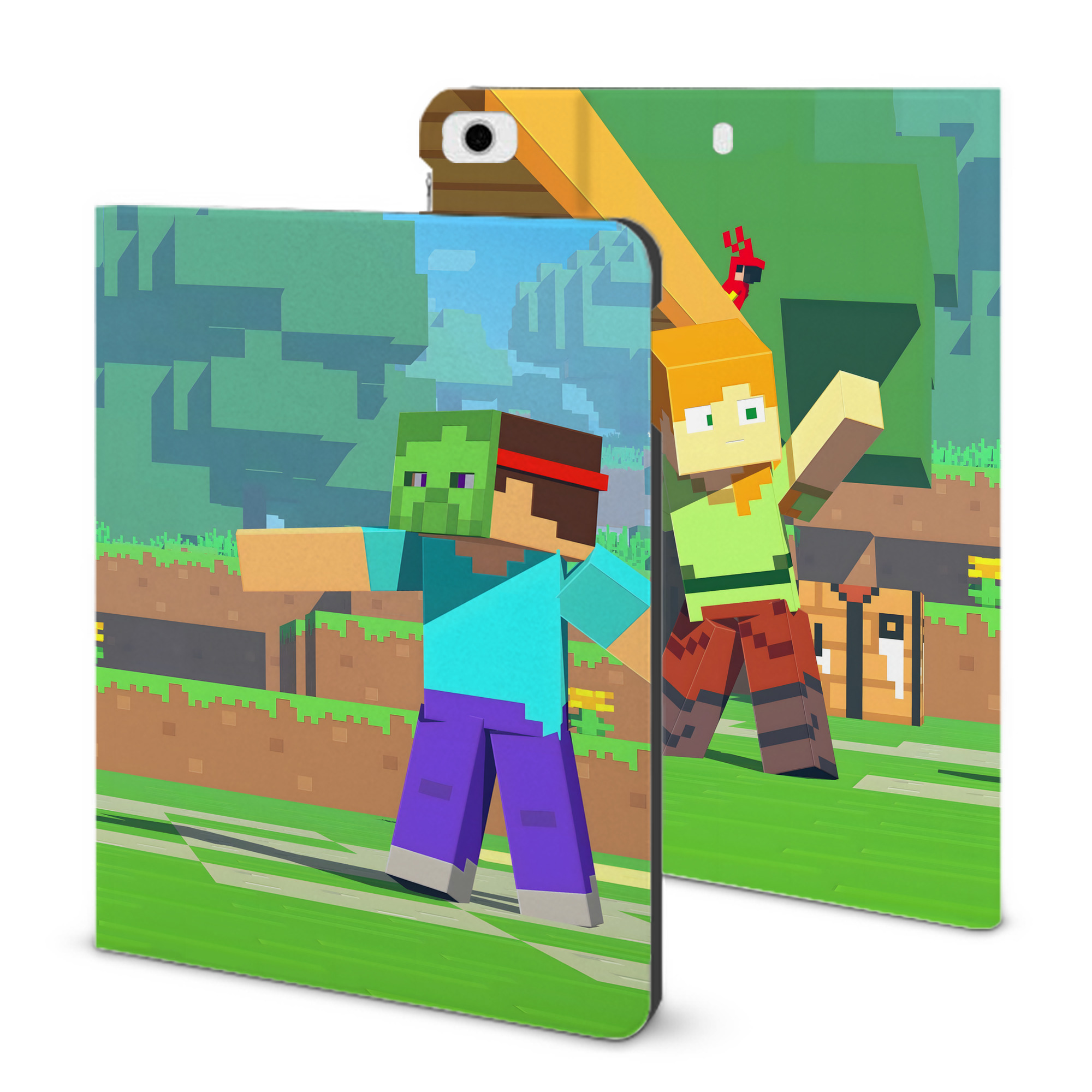 （画像用） マインクラフト ブロックの世界 Minecraft MC Block world IPad ケース ブック型 PUレザー TPU 耐衝撃 軽量 薄型 ペン収納なし 全面保護 IPad 各モデル対応